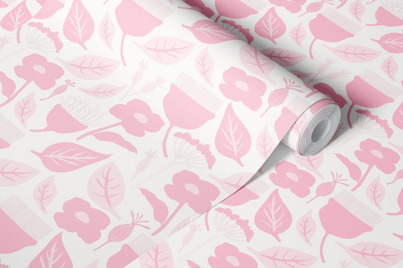 Light pink floral wallpaper roll