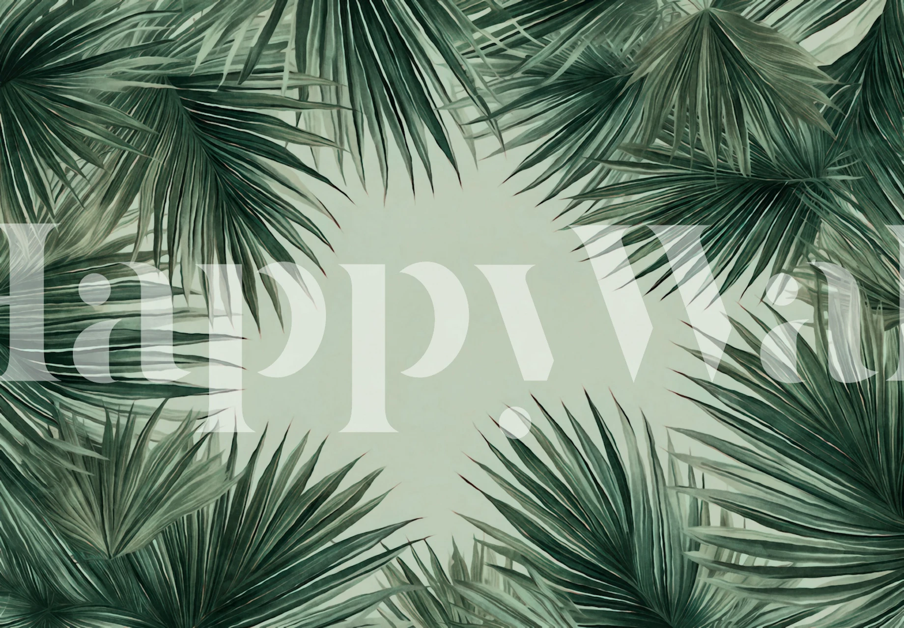 Tropical palm frond leaves in green hues wallpaper