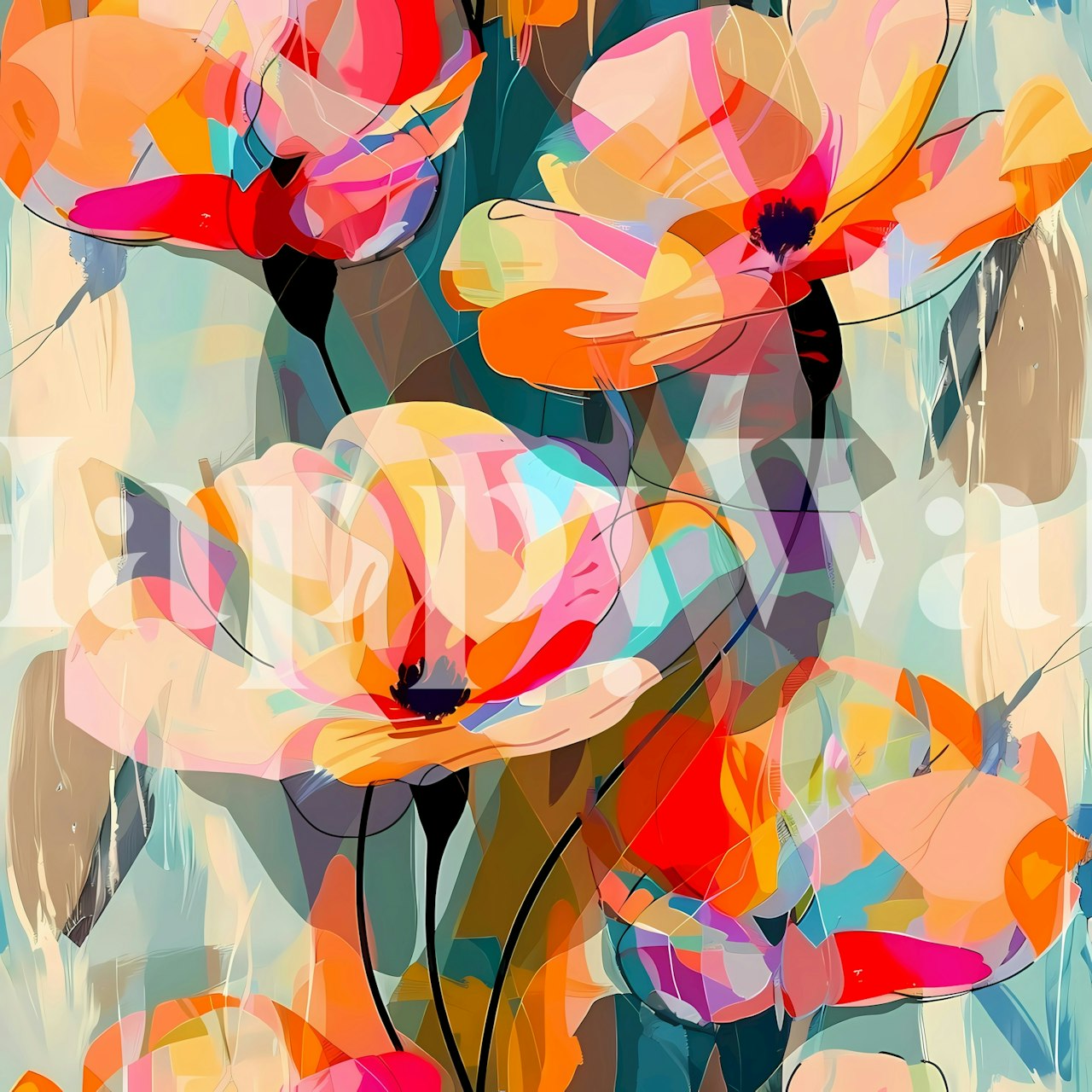 Vibrant floral wallpaper design in a room