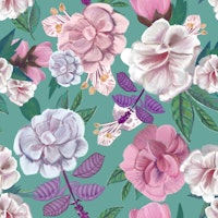 Basil Flowers and Roses Pattern papel de parede