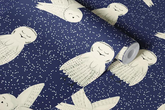 Floaty Snow Owlswallpaper roll