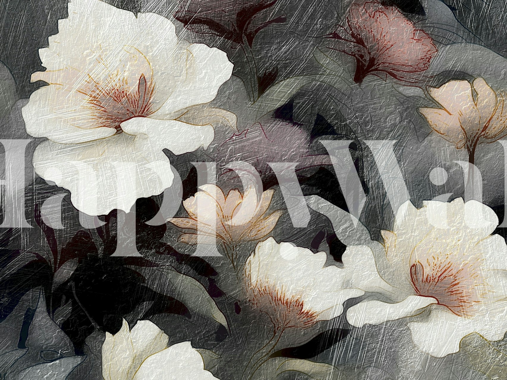 White flowers on dark textured background wallpaper