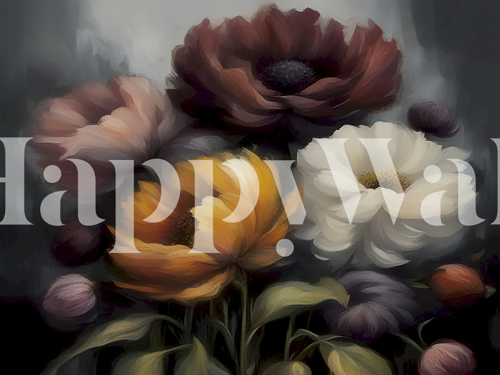 Vintage floral arrangement with dark hues and soft colors wallpaper