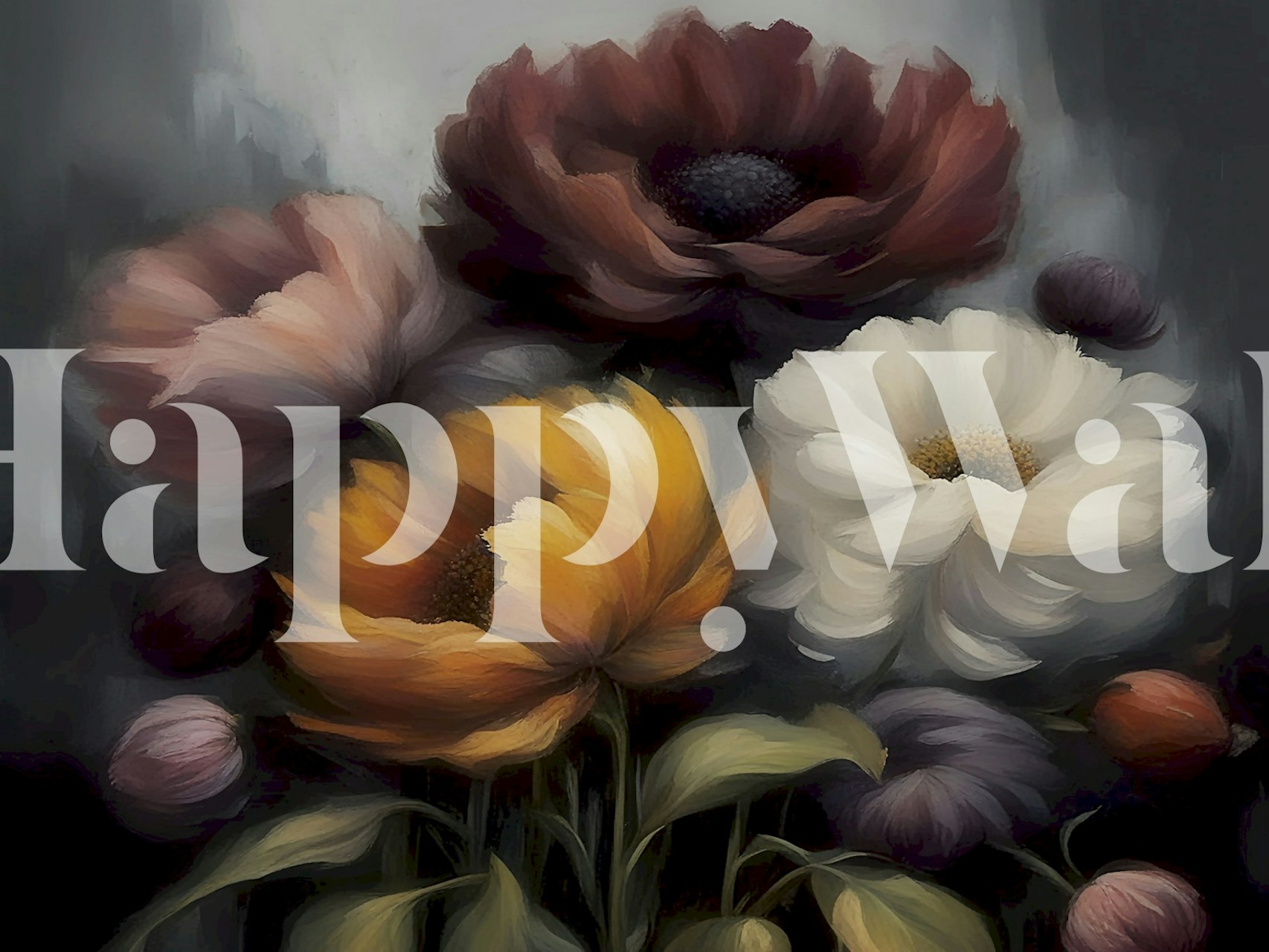 Vintage floral arrangement with dark hues and soft colors wallpaper