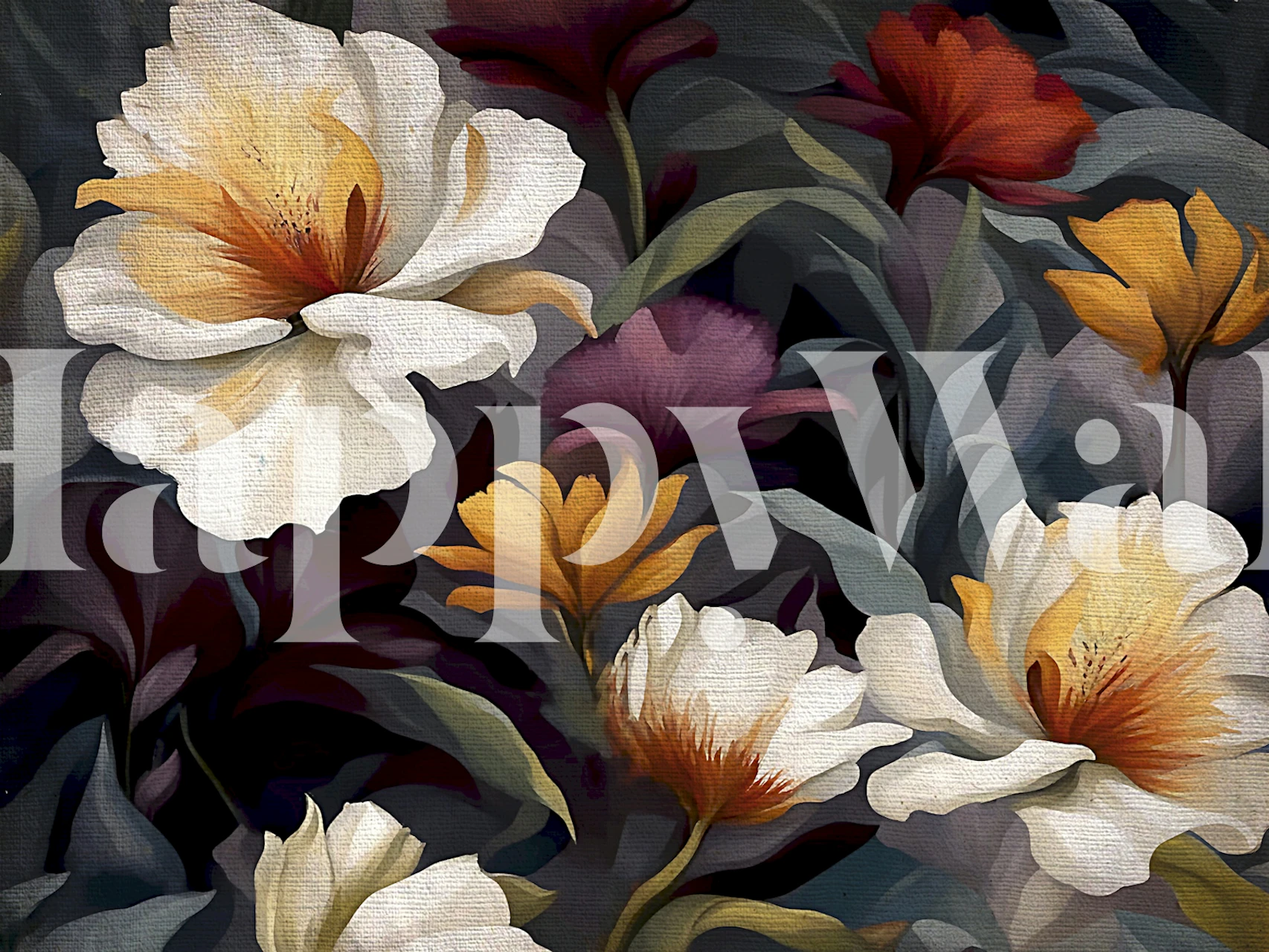 Moody Jungle Flowers Antique Tapete im Raum