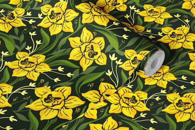 Dancing yellow daffodilswallpaper roll