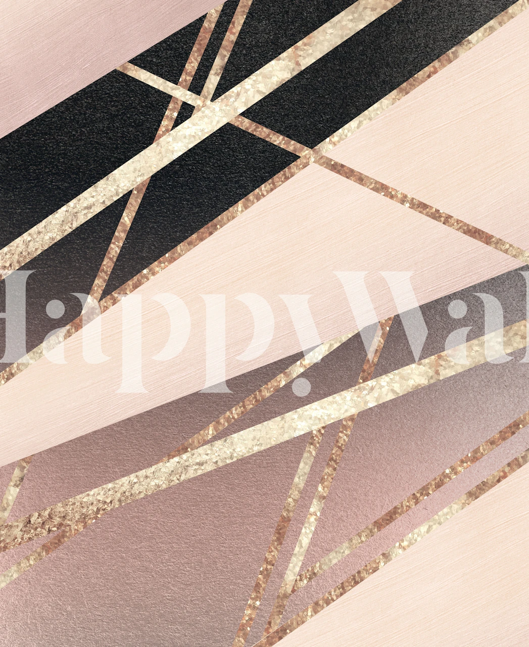 Geometric patterns in rose gold, blush, and black wallpaper
