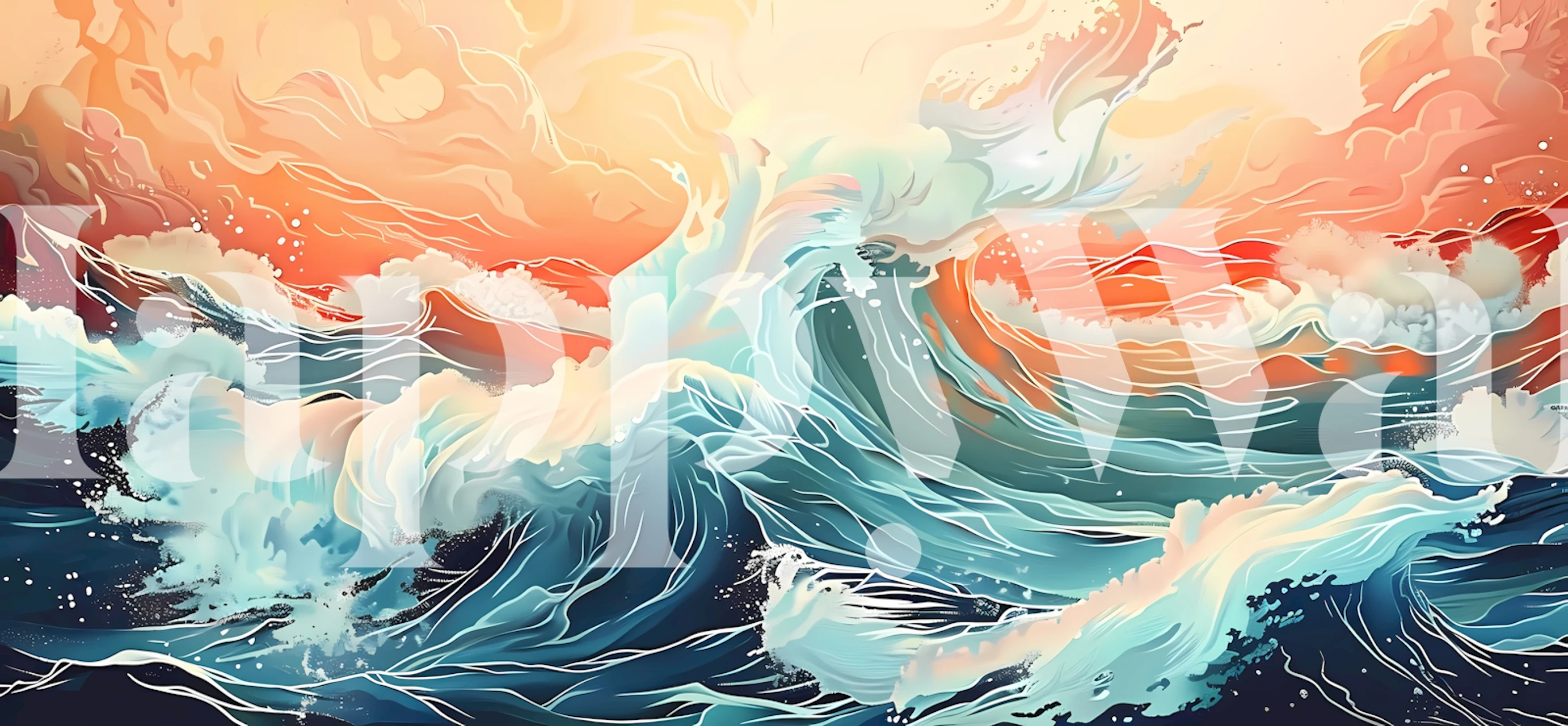 Vibrant ocean waves in blue and warm sunset tones wallpaper