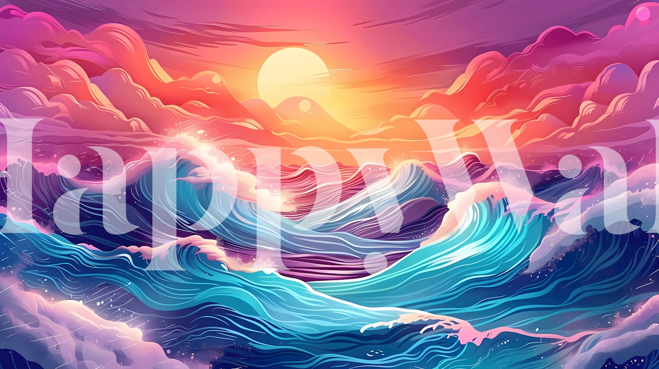 Färgglad solnedgång över havets vågor fototapet