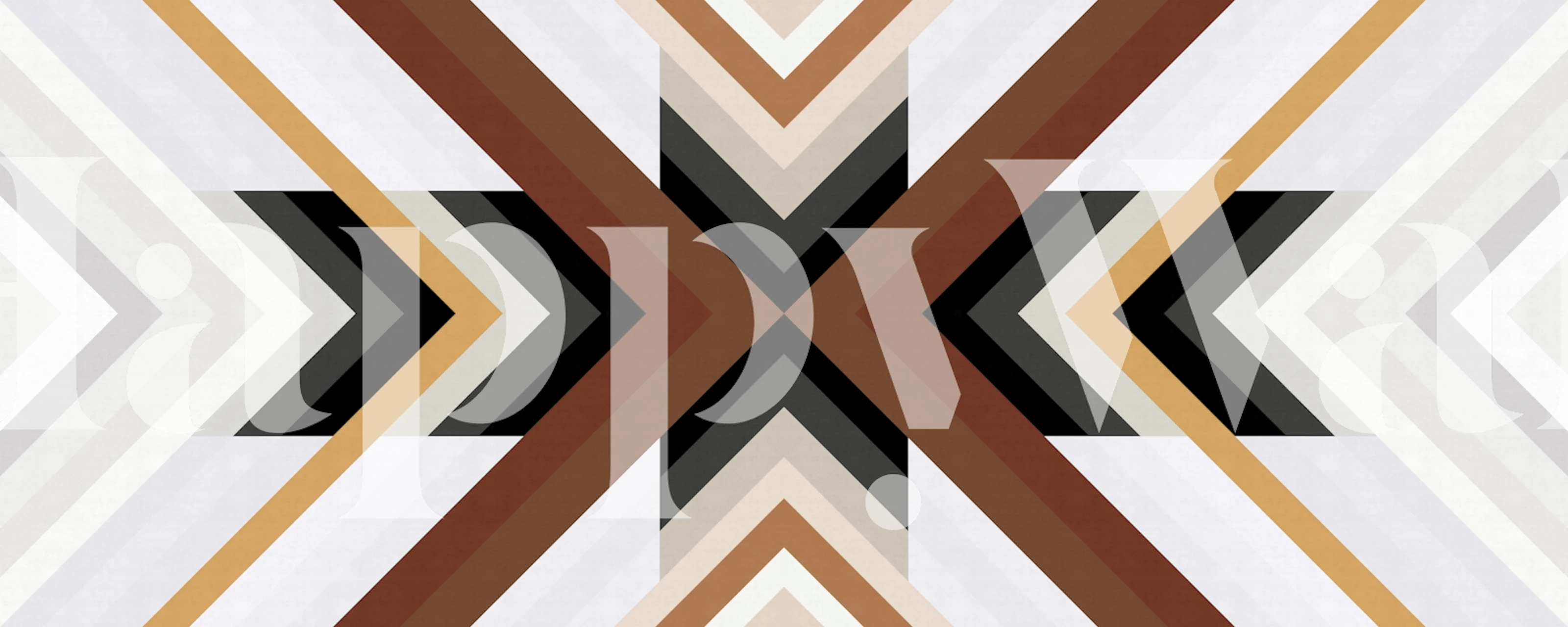 Geometric pattern of overlapping chevrons in brown, black, and neutral tones wallpaper
