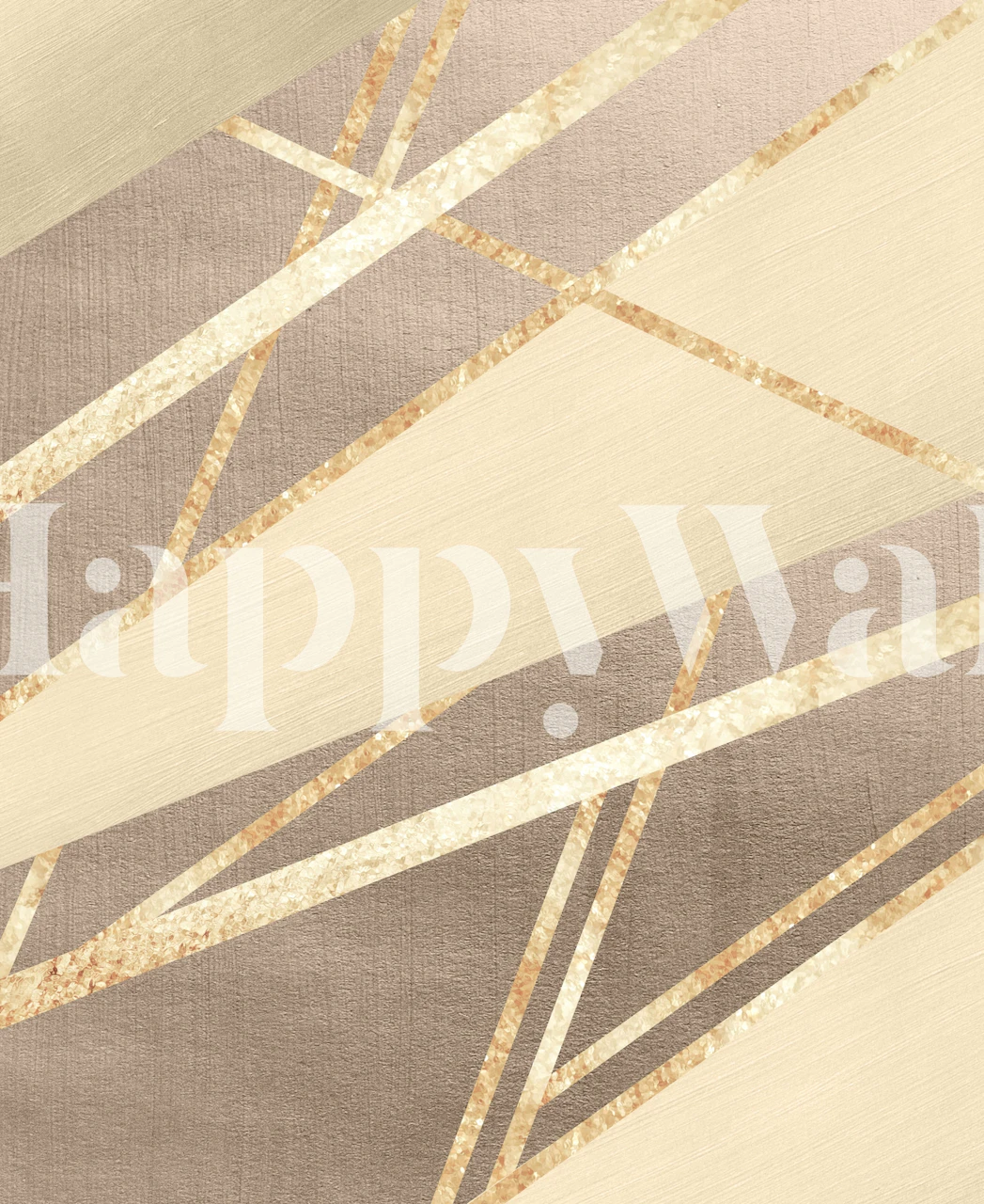 Cream and gold geometric wallpaper with angled lines, art deco style.