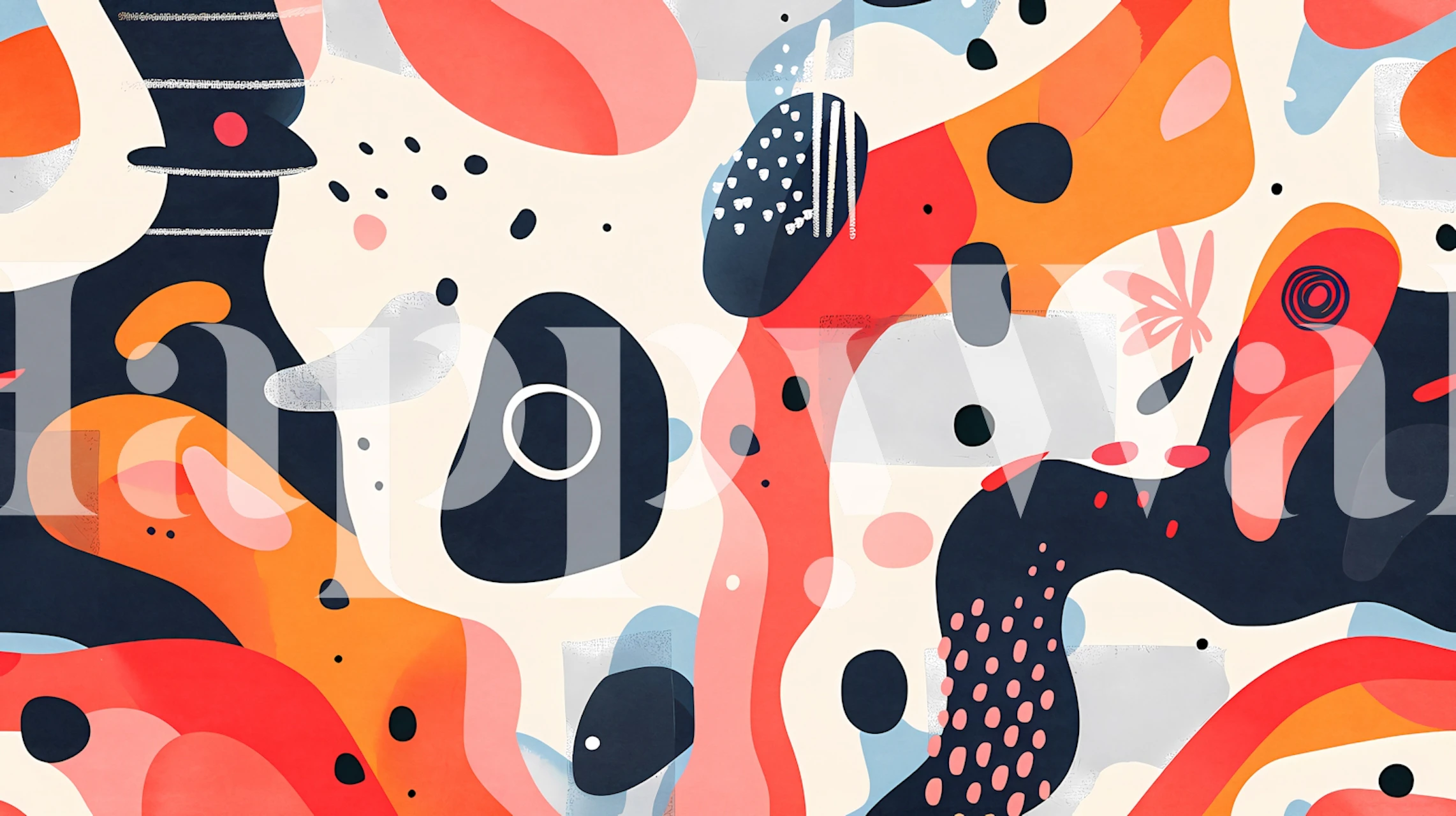 Colorful abstract shapes and patterns in warm and cool tones wallpaper