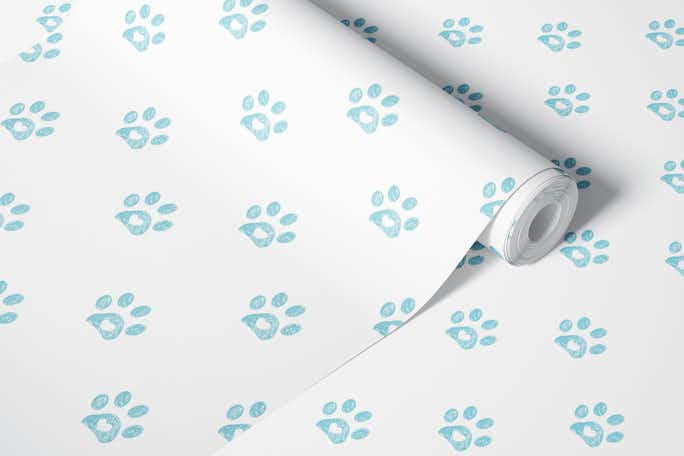 Cute blue paw prints with heartswallpaper roll