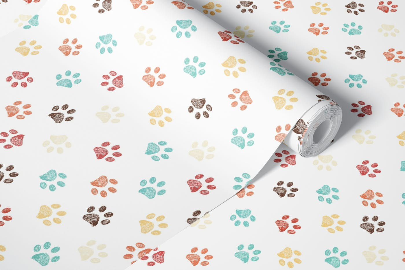 Terra cota colored paw prints pattern wallpaper roll