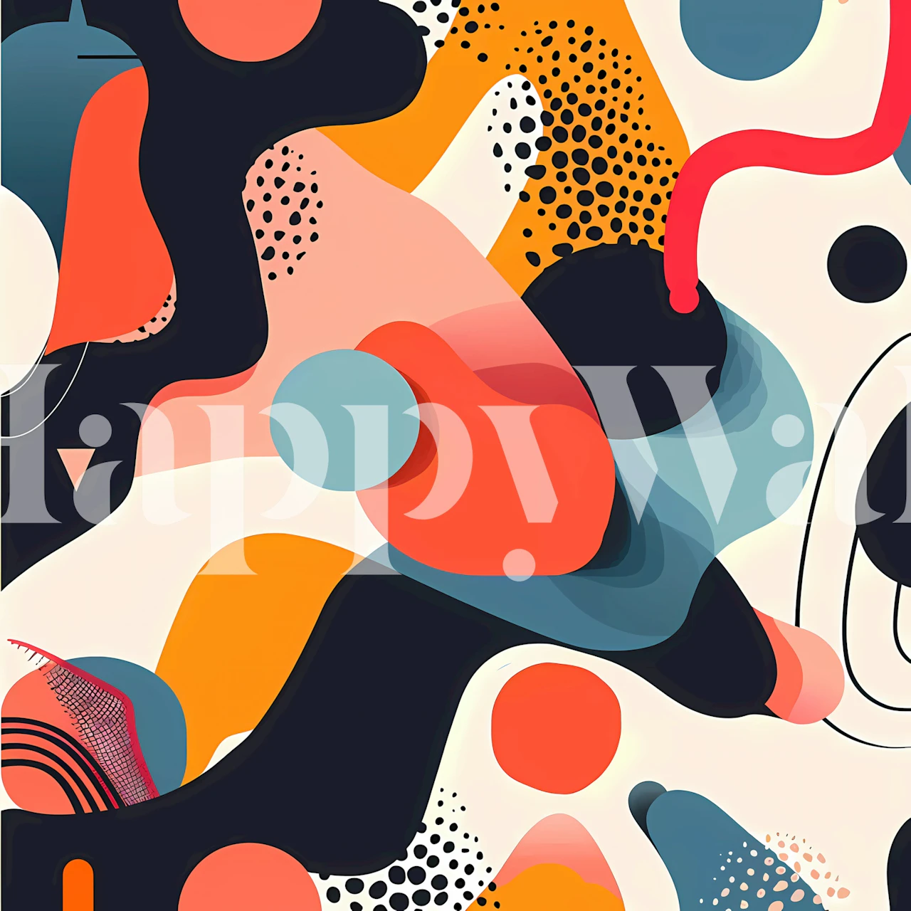 Colorful abstract shapes in orange, blue, and black wallpaper