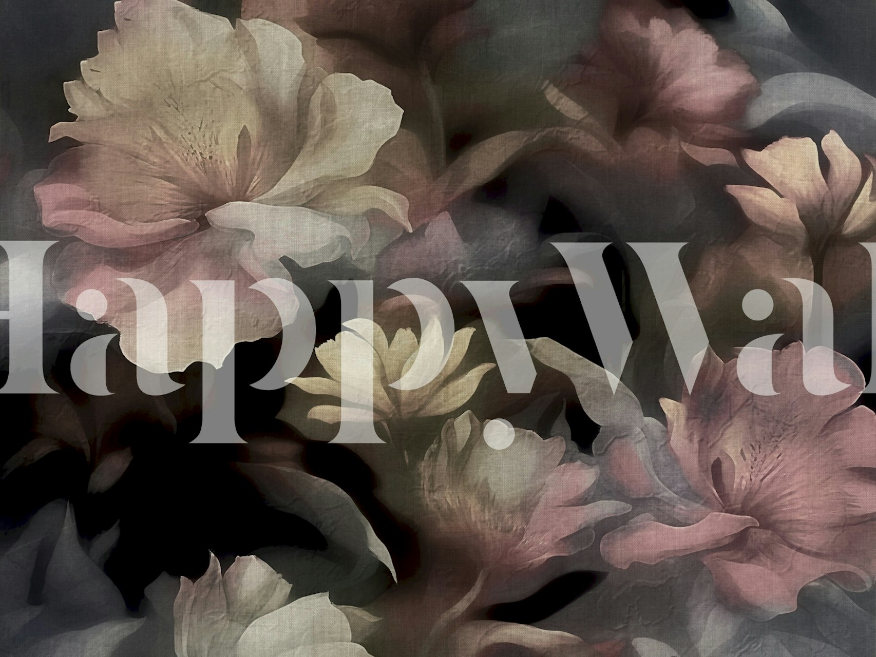 Dark floral pattern wall mural with moody, shadowy accents for interior decor