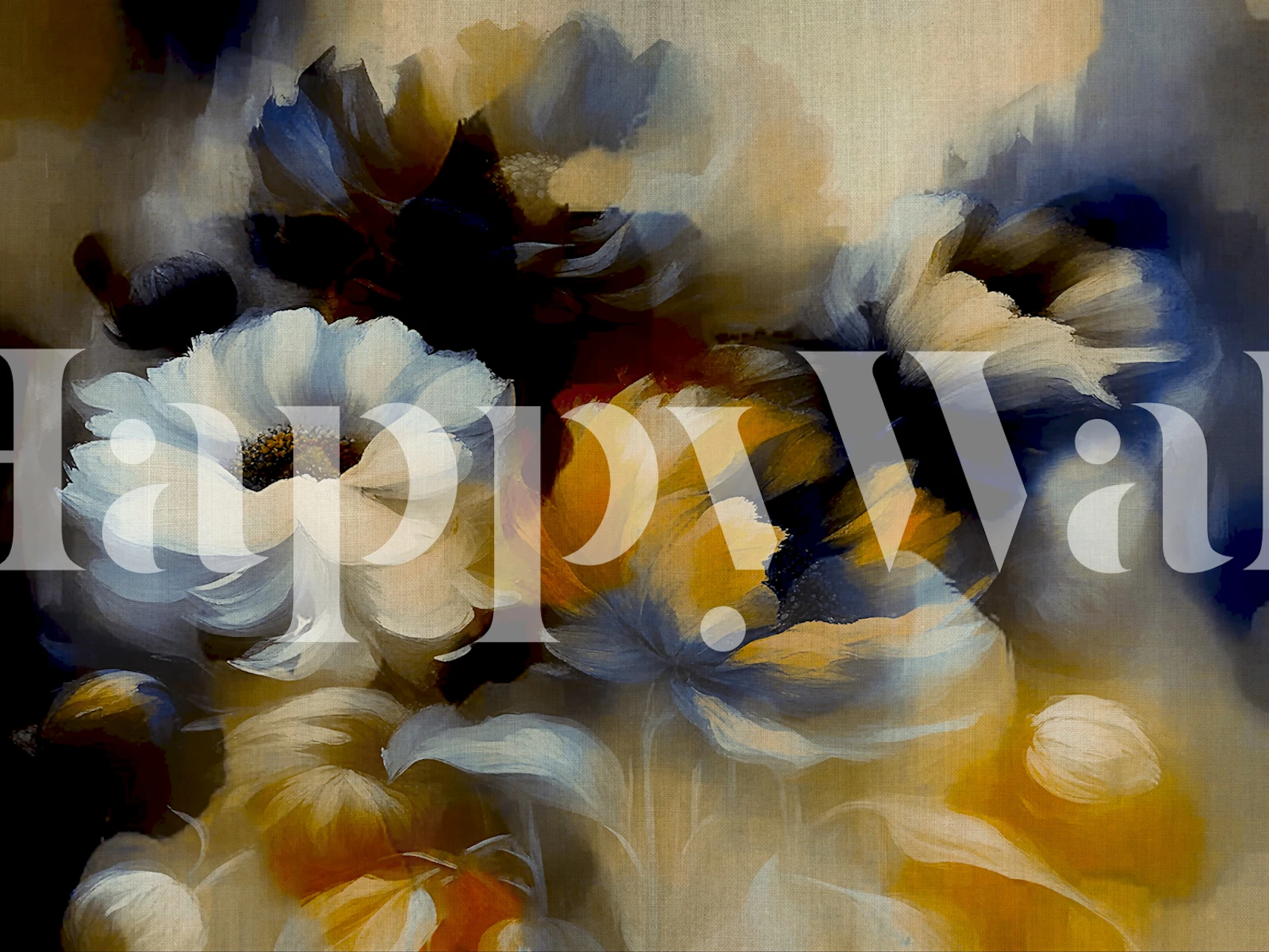 Colorful flowers in autumn hues of yellow and blue watercolor style wallpaper