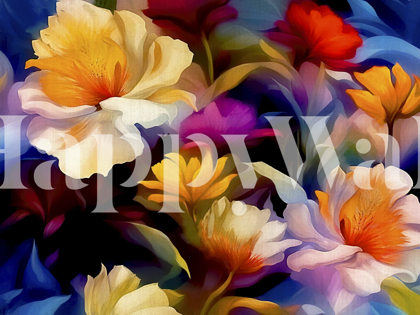 Färgglad blomma tapet med en tygliknande struktur