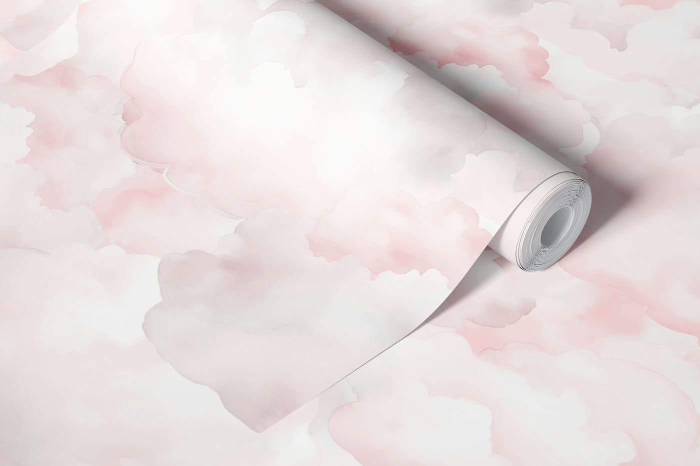 Pastel Watercolors Clouds - Pink wallpaper roll