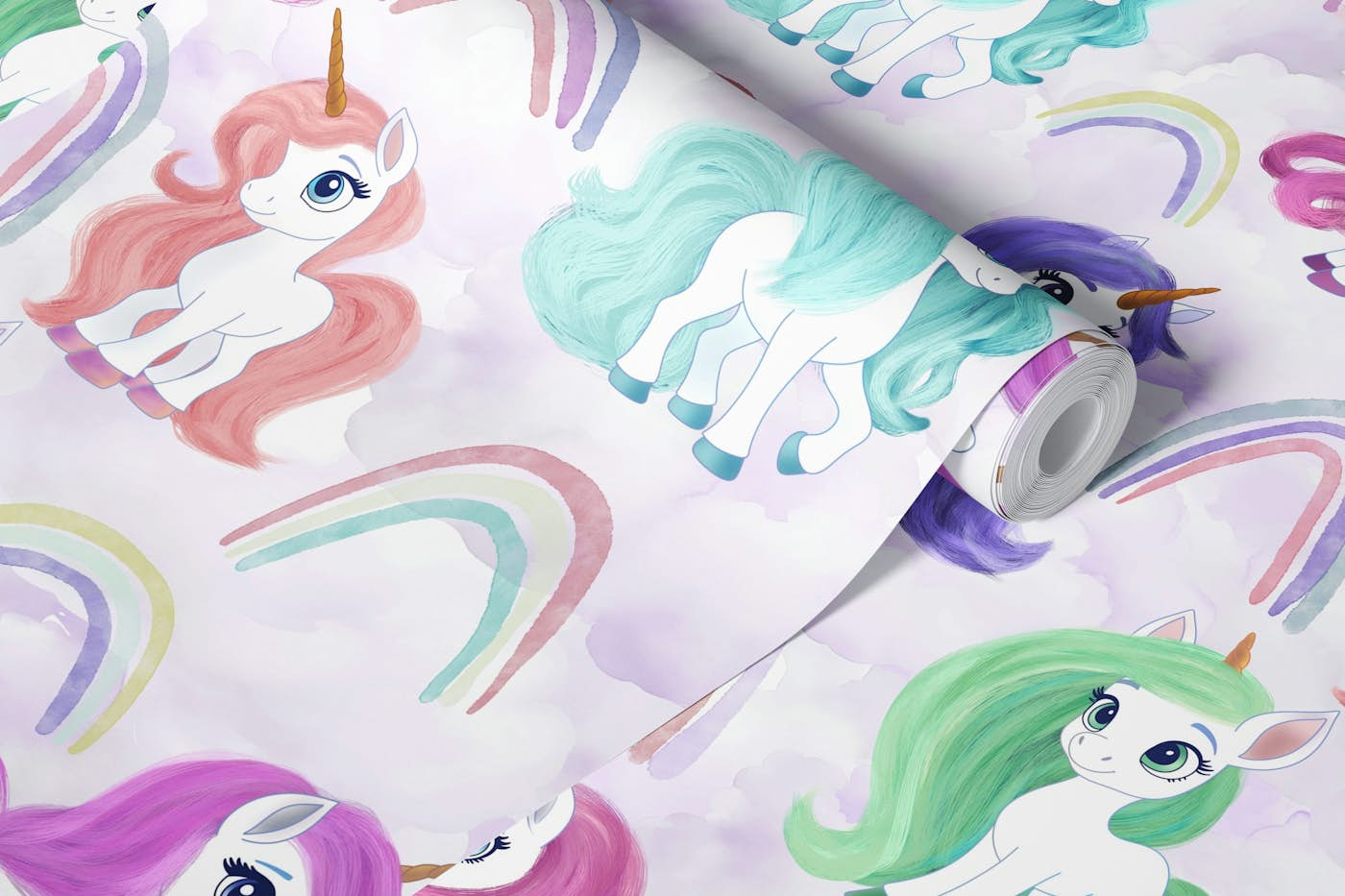 Cute Baby Unicorns on a Pastel Sky wallpaper roll