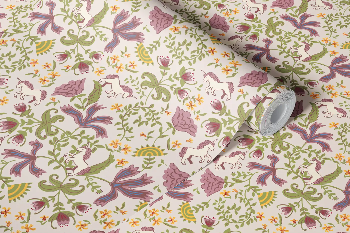 Pastel Floral Unicorn wallpaper roll