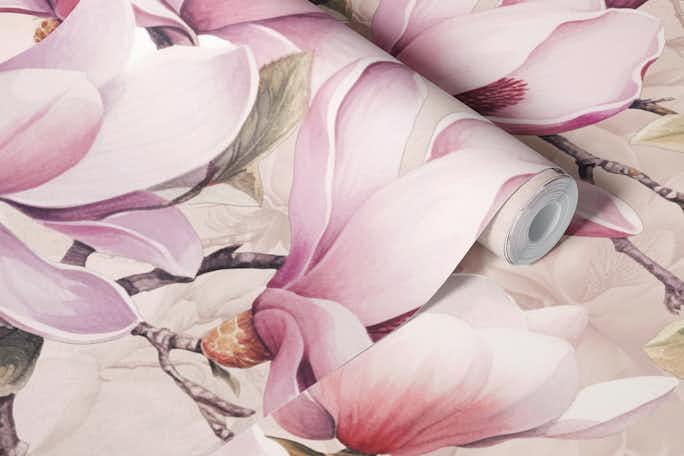 Magnolia And Butterfly Pastel Pinkwallpaper roll