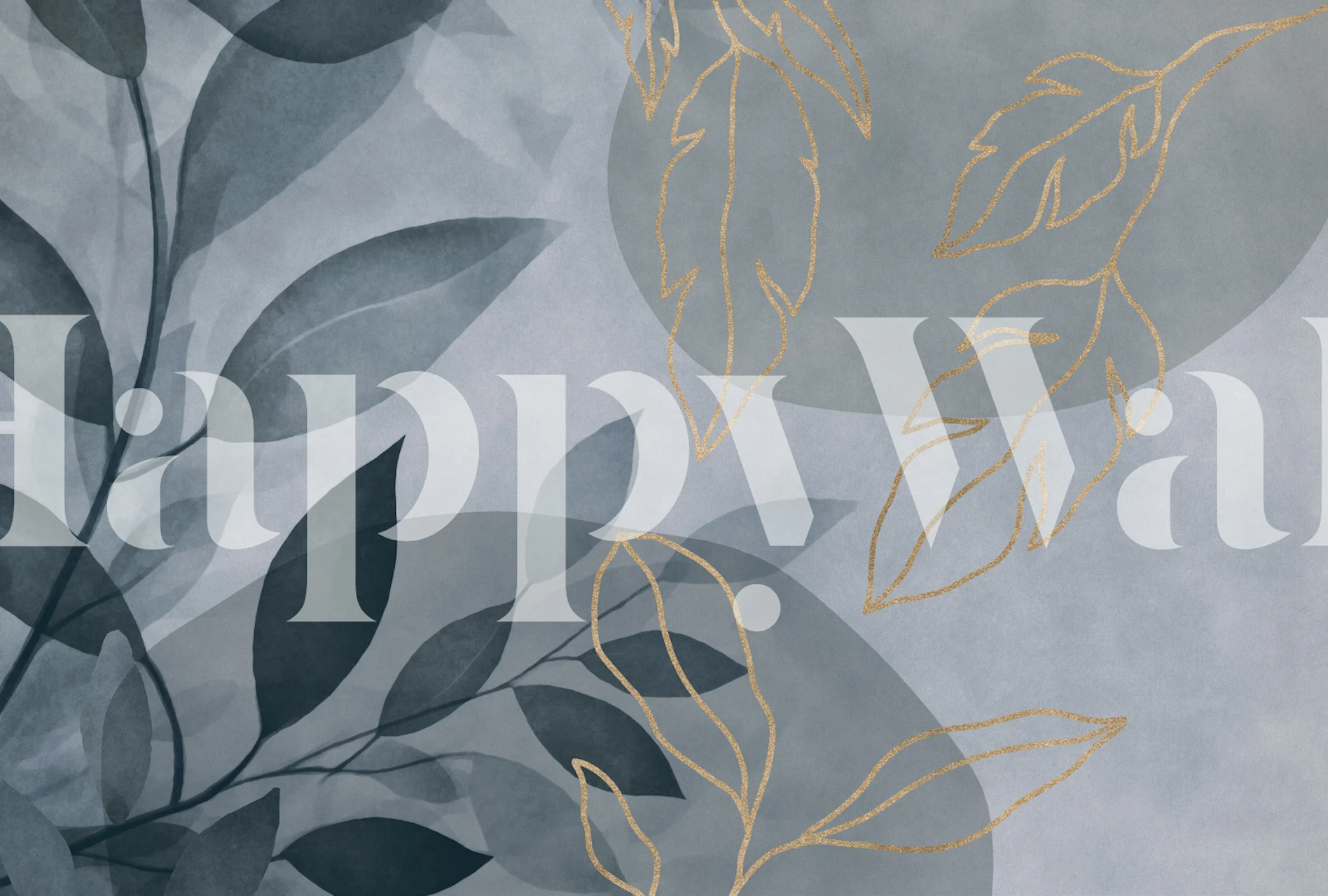 Tapeta Minimalist leaf s modrými a zlatými akcenty