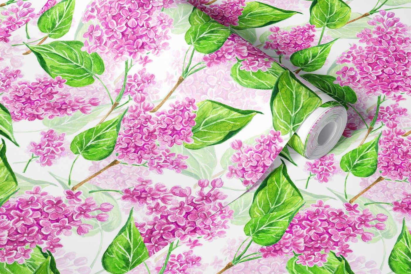 Pink watercolor lilac flowers 2 wallpaper roll