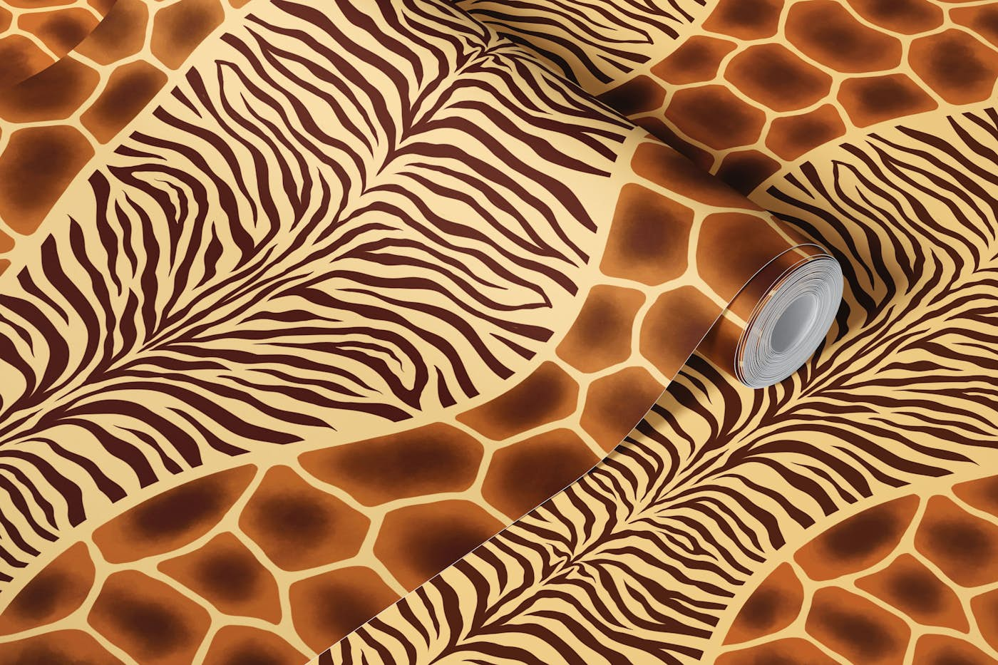 Natural Zebra - giraffe animal print wallpaper roll