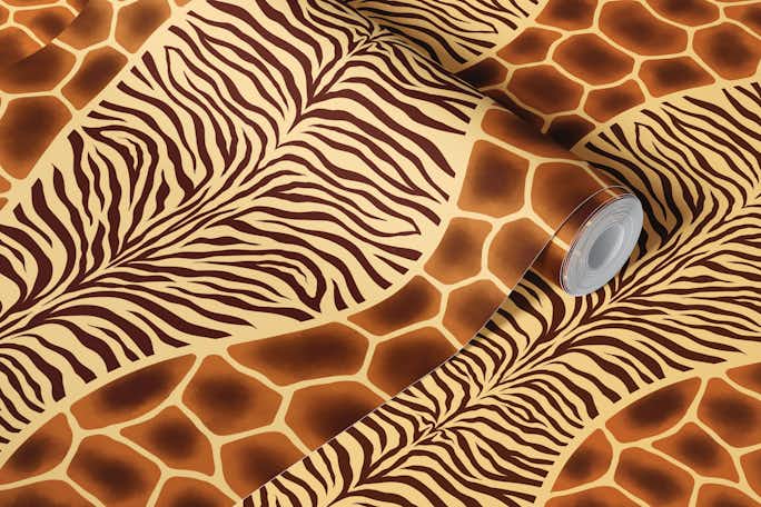 Natural Zebra - giraffe animal printwallpaper roll