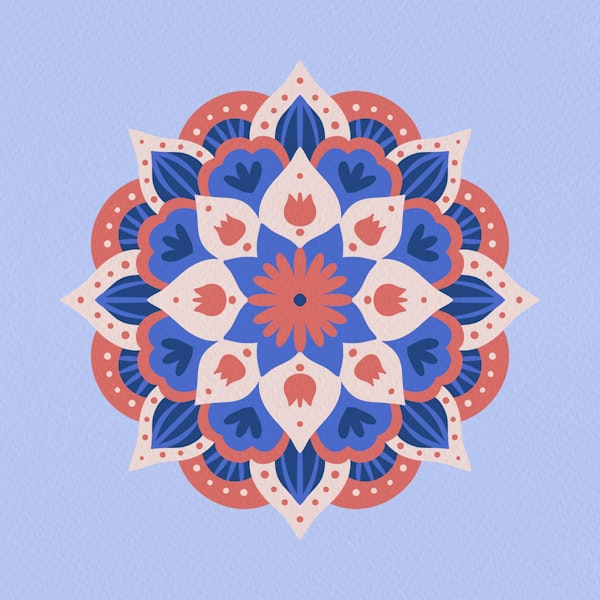 Modern dahlia mandala - red blue