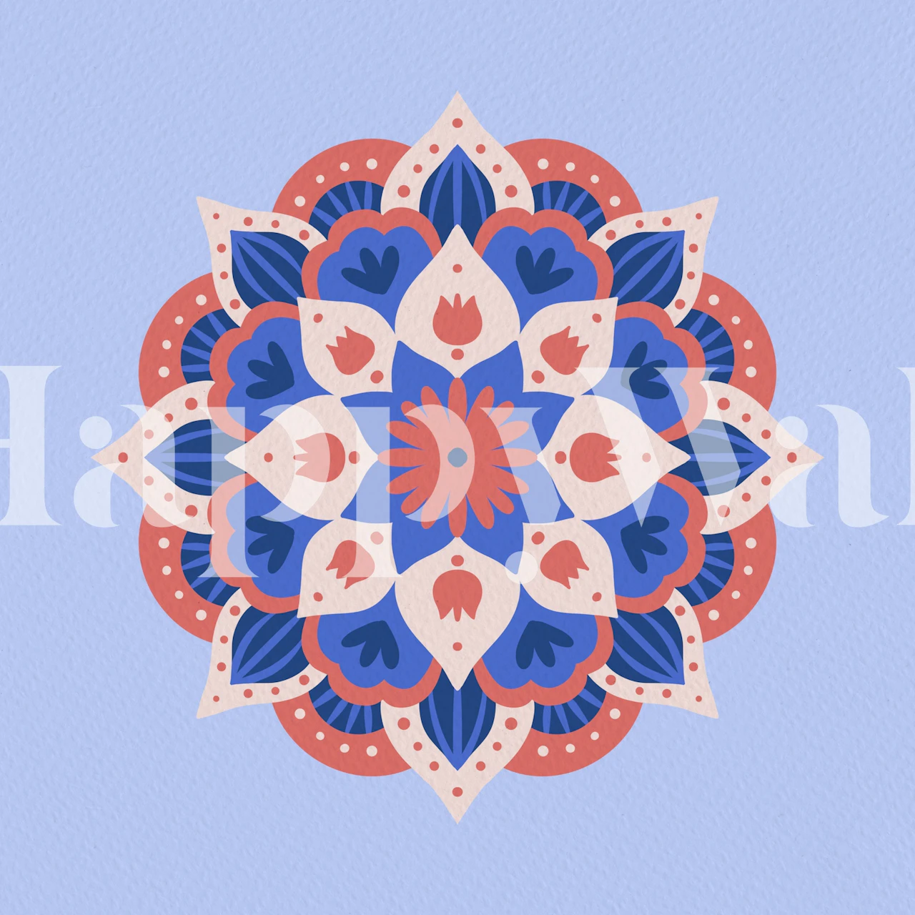 Moderne dahlia Mandala Tapete in Rot und Blau
