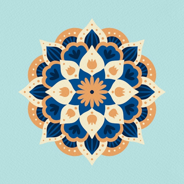 Modern dahlia mandala - orange blue