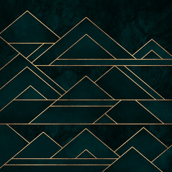 Dark Teal Geometric Hills Line Art
