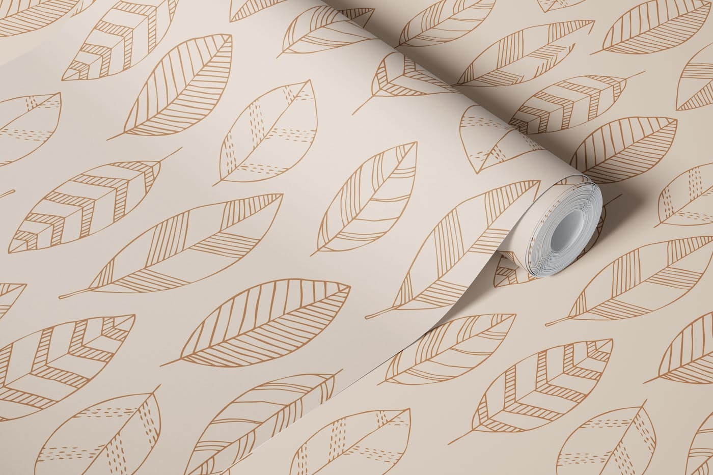 Boho lineart leaves wallpaper roll