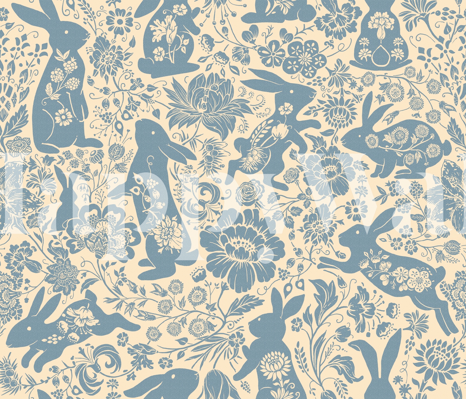Blue Rabbit Pattern Desktop Background Blue Floral Rabbit Wallpaper