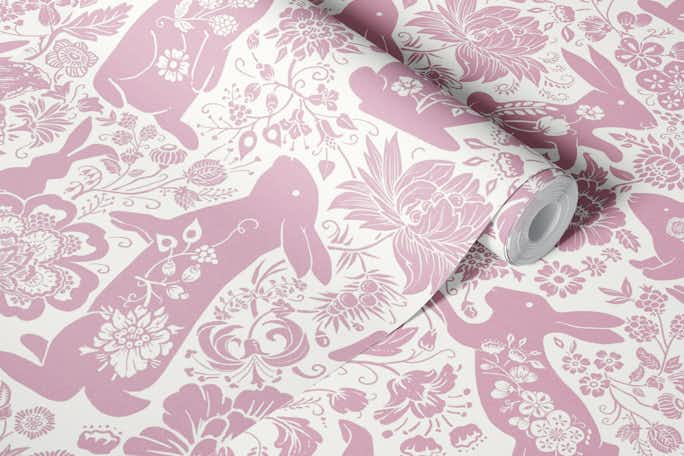 Rabbit Flower Dance (pink neg)wallpaper roll