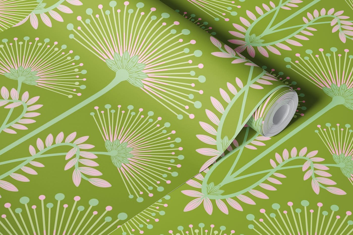 MIMOSA Art Deco Floral - Spring Green - Large wallpaper roll