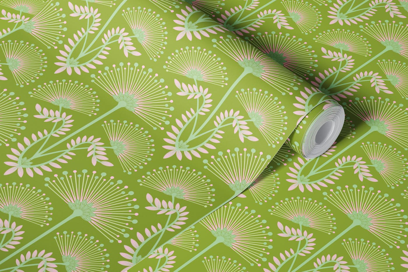 MIMOSA Art Deco Floral - Spring Green - Small wallpaper roll