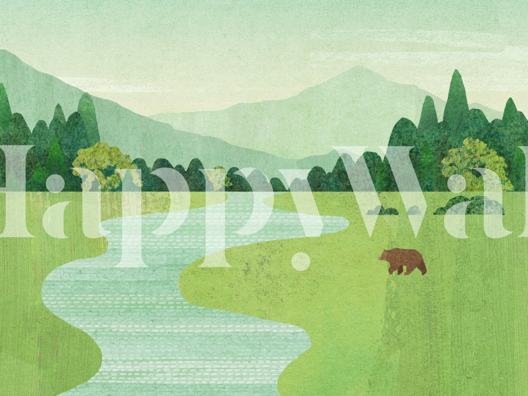 Bear in the Meadow wallpaper in a room