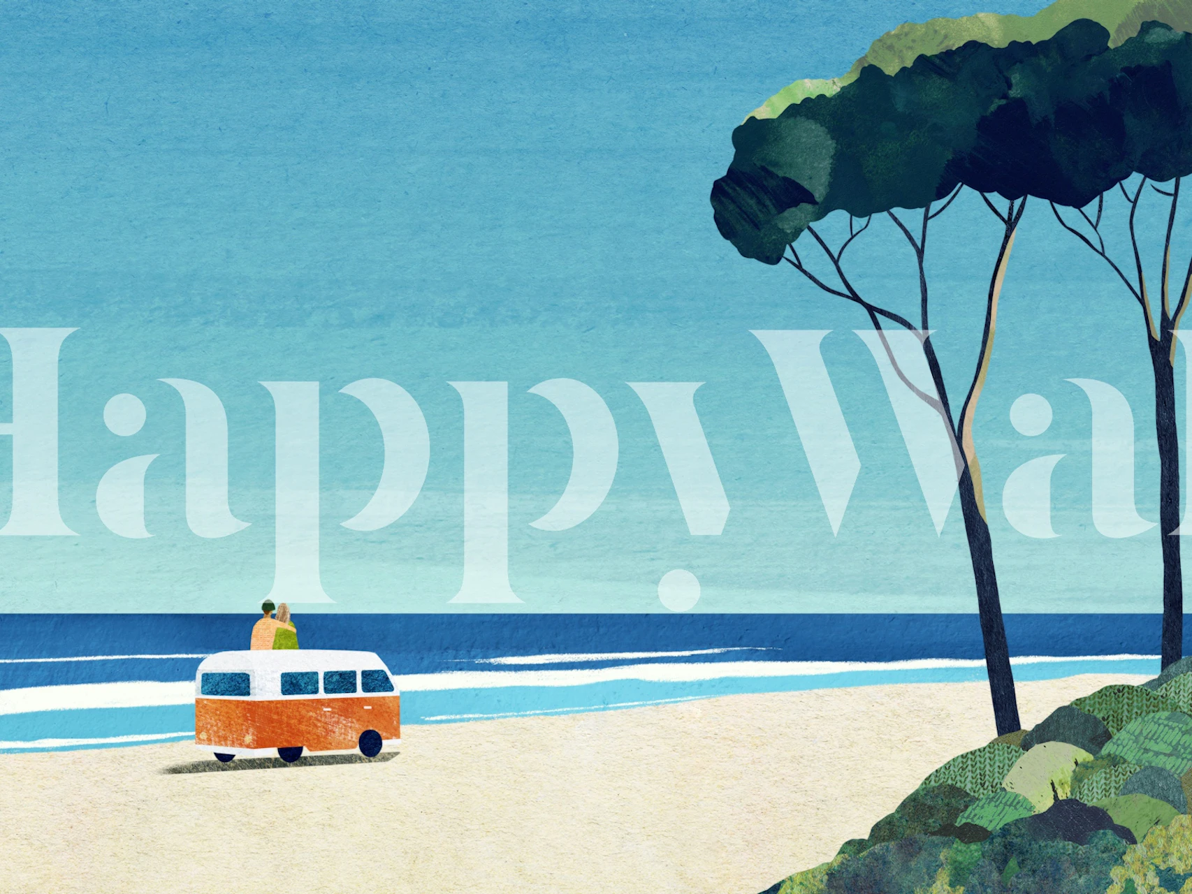 Papier peint mural Van vintage au bord de la mer