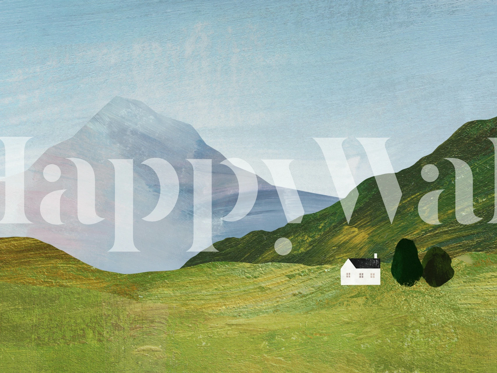 Mountain landscape with a house and green hills wallpaper