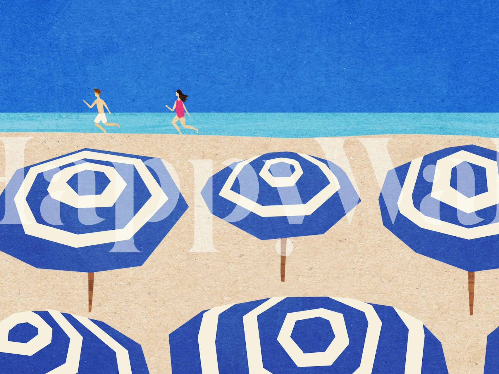Blue and white parasols wallpaper design