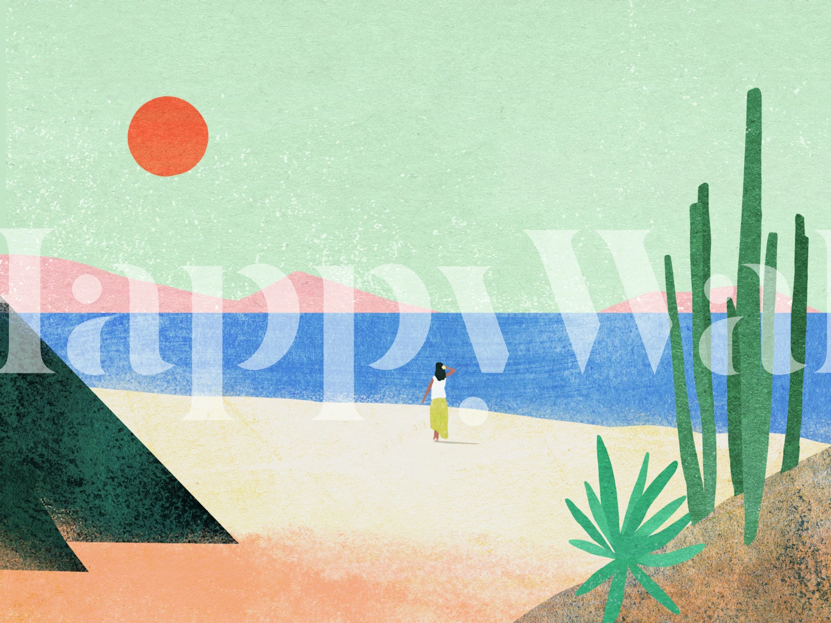 Tropical Beach Girl wallpaper in a room