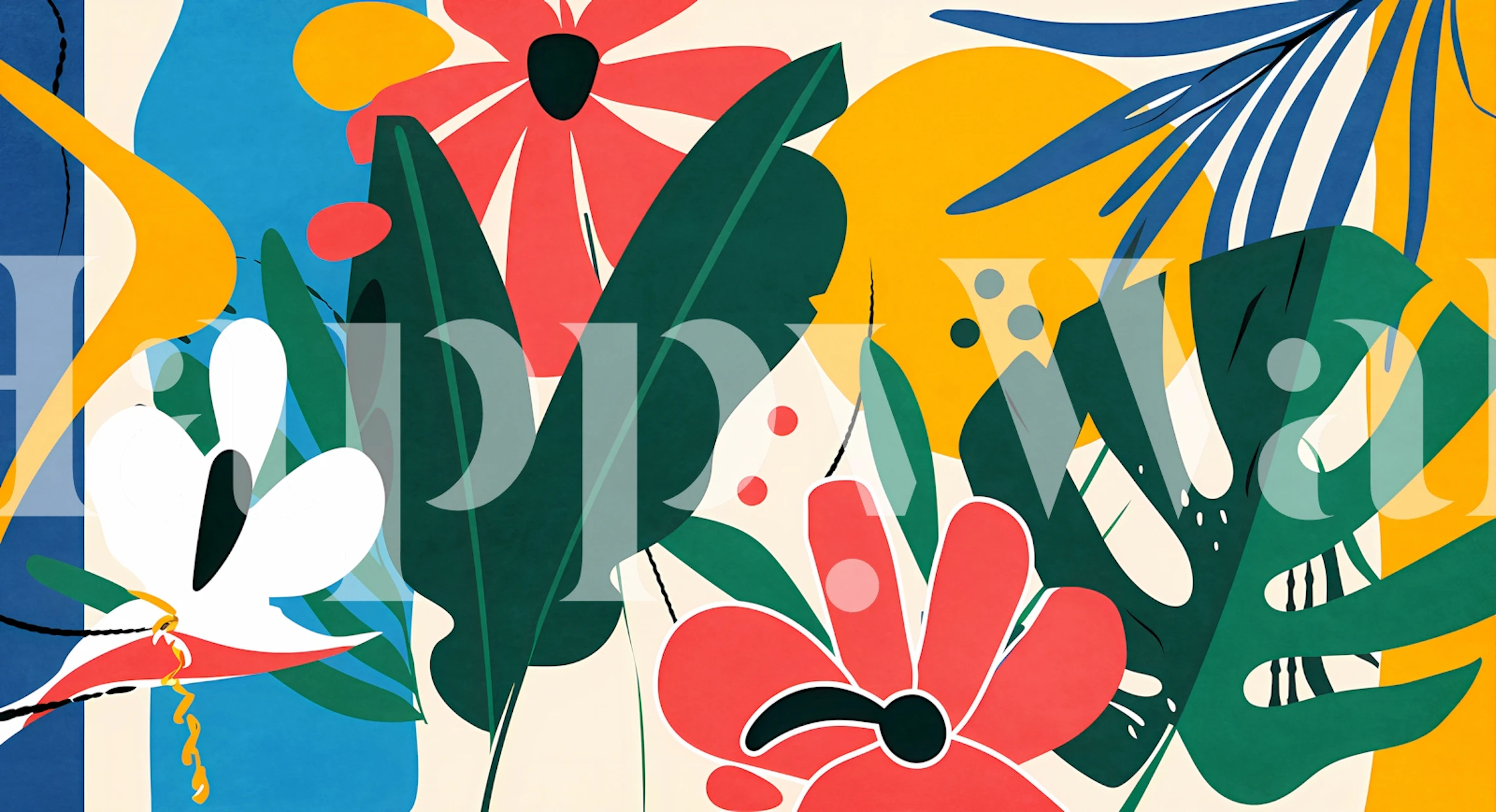 Vibrant Minimal Tropical Garden wallpaper in a room