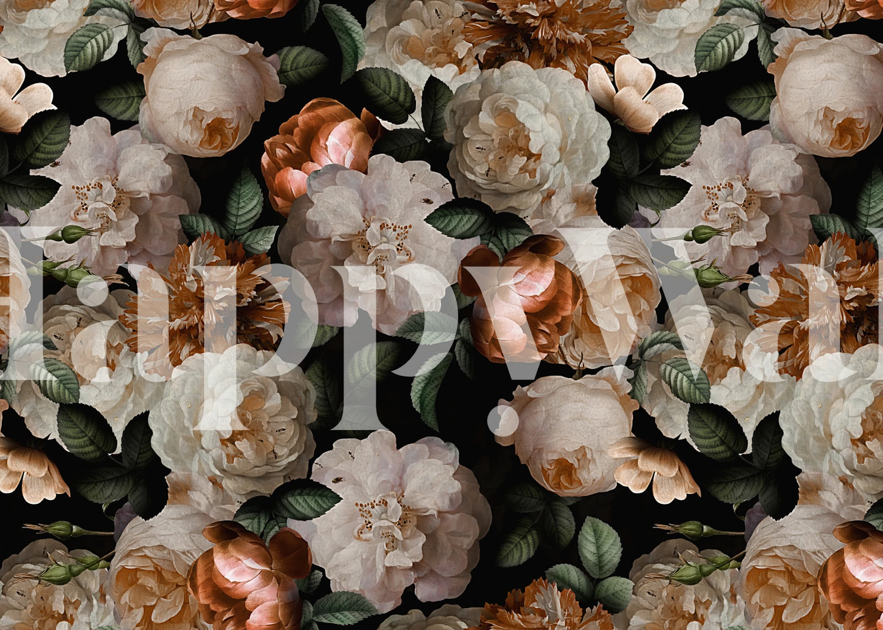 Vintage floral gold roses wallpaper with dark background