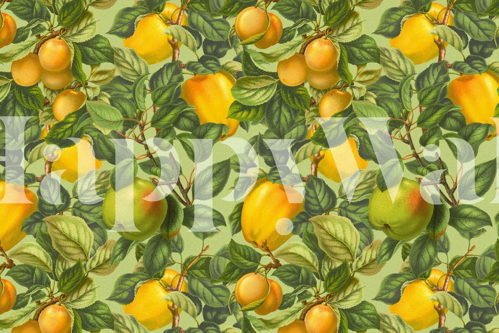 Yellow fruit garden wallpaper featuring lemons and green leaves