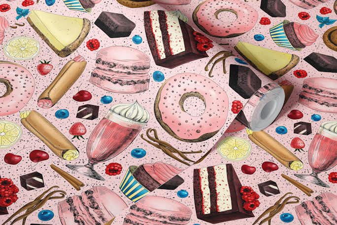 Sweet treats on pinkwallpaper roll