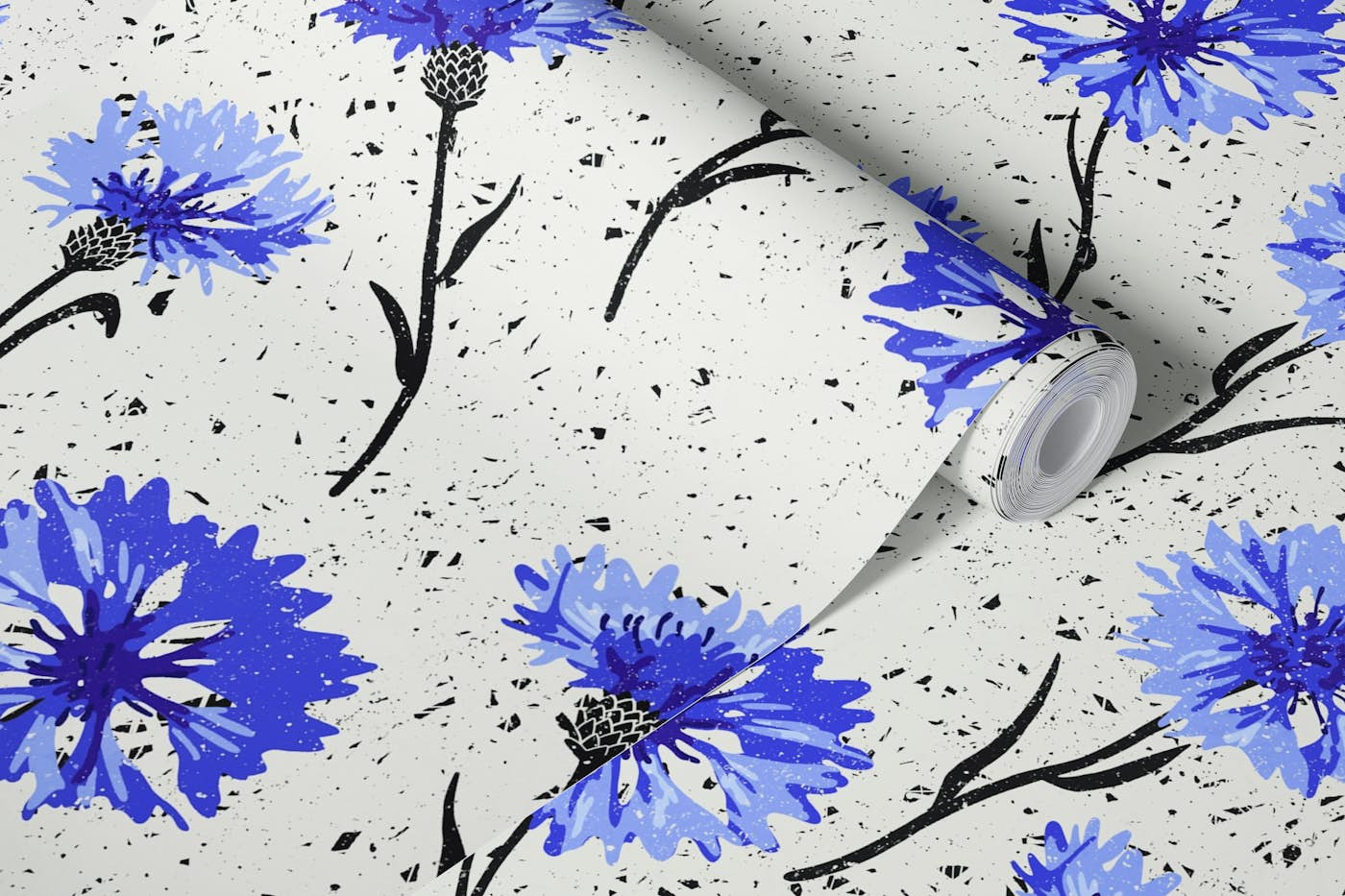 Extra big blue cornflowers wallpaper roll