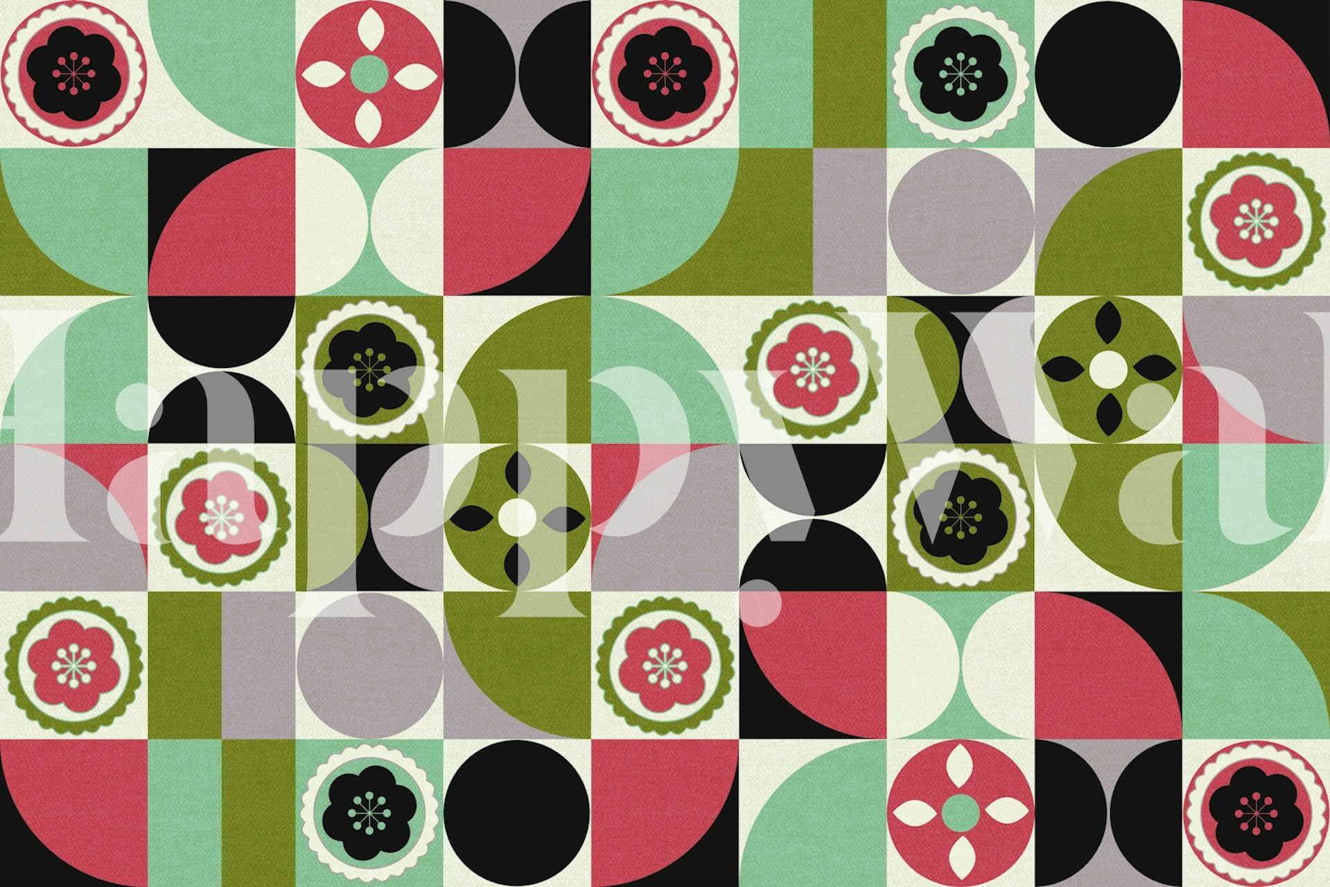 Retro 70s Floral Bauhaus Tapetdesign